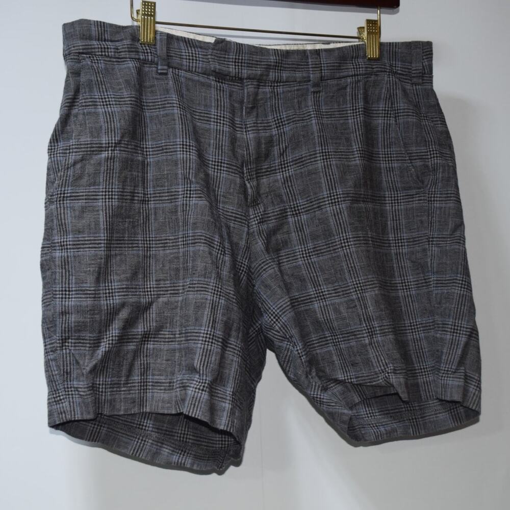 Abercrombie & Fitch Linen Blend Plaid Shorts Men's 34 Gray Glen Plaid